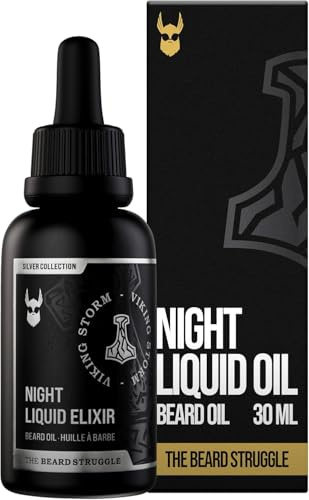 The Beard Struggle Night Liquid Elixir Beard Oil - Silver Collection - Viking Storm - Softens, Moisturizing, & Healthier Beard Growth - Vegan-Friendly Beard Growth Oil (30 ml)