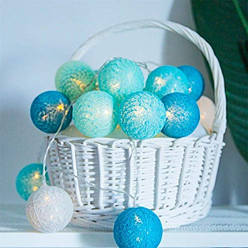 Fansu Luces De Bolas De Algodón Cadena de Luces, 10/20/30/50 LED Batería Lámpara de Guirnalda Luminosa Hogar, Jardín, Patio, Fiesta, Vacaciones, Boda, Navidad Decoración (1.5M-10 Luces,Azul)