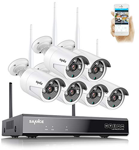 SANNCE Wireless Security System 8CH 5MP CCTV NVR and 6X 3MP Enhanced Signal Outdoor WiFi IP Cameras, P2P, Plug and Play, Instant Snapshot Motion Detection APP Push NO HDD