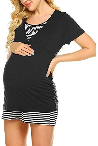 SUNNSEAN Pyjama Femme Enceinte d'Allaitement en Coton Deux Pièces, Vêtements De Nuit Manche Longue Col Rond Pour Grossesse, Toutes Saisons