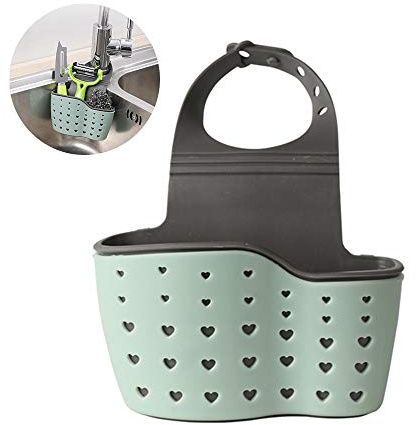 Onerbuy Sink Faucet Caddy Sponge Holder with Adjustable Strap, Kitchen Bathroom Hanging Strainers Baskets Portable Sink Shelf Drainer Rack Organizer for Scrubber Dish Brush