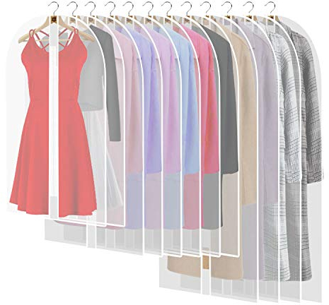 12Stück Transparente Kleidersack Kleiderhüllen Abdeckung mit Reißverschluss, Kleiderschutzhüllen Jacke Mantel Kleider Abendkleider Anzug Schutz Kleiderhulle Anzughulle Anzugsack Durchscheinende(Weiß)
