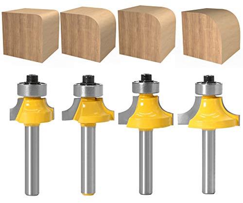 Baorder 1/4-Inch Shank Round Over Edge Forming Router Bit, 4PCS Corner Rounding Edge-forming Bit Set with Bearing for Wood Chamfering,Fillet Forming