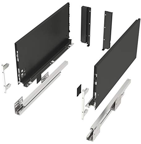 Schubkastensystem JUNKER-SLIM anthrazit Höhe: 199 mm Tiefe: 450 mm belastbar bis 40 Kg Soft-Close Küchenschublade mit 13 mm schlanken Schubladenzargen
