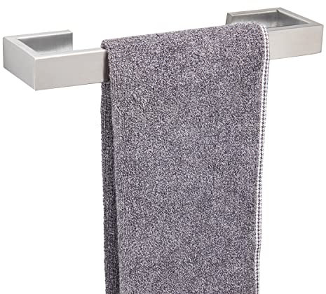 TocTen, Portasciugamani da bagno, base quadrata spessa in acciaio inox SUS304 barra portasciugamani per bagno, accessori da bagno barra portasciugamani resistente da parete, nichel spazzolato, 30,5 cm
