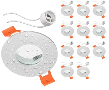 ledscom.de 12 Stück Bad-Deckeneinbaurahmen ERID, Feuchtraum, Badezimmer, IP44, rund, weiß matt (GU10/MR16/GU5,3/50mm) inkl. GU10 Fassung