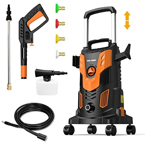 Rock&Rocker Upgraded 3000PSI Pressure Washer, 2.5GPM Portable Electric Power Washer with 360° Spinner Wheels, 4 Quick Connect Nozzles Foam Cannon for Car/Patio/Deck/Home Cleaning