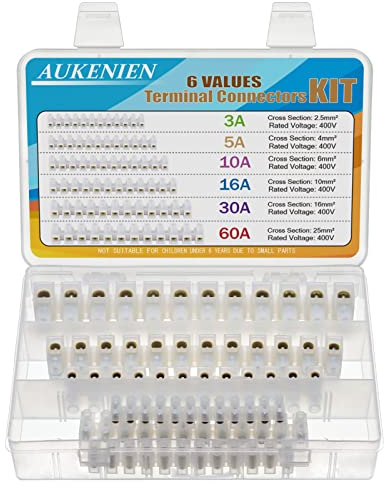 AUKENIEN 6 Valori Terminale Vite a Doppia Fila Morsettiera 3A 5A 10A 15A 30A 60A 12 Vie Mammut Elettrico Morsettiera 3 5 10 15 30 60 Amp Bianchi Morsetti per Collegamento del Cavi Elettrico
