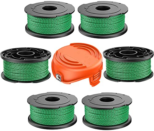 Bobine de fil pour Black & Decker A6486 débroussailleuse sans fil 2,0 mm 6,1 m, Bobine de fil rechange Coupe Bordure pour Black and Decker GL7033 GL8033 GL9035 (6 + 1pcs)