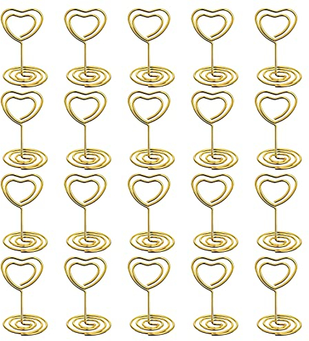 Lahviuu Tischkartenhalter,20 Stück Kartenhalter Menükartenhalter Fotohalter aus Metall Platzkartenhalter Clip Memohalter Tisch Nummer Halter,für Hochzeit Party Büro Restaurant(Herz)