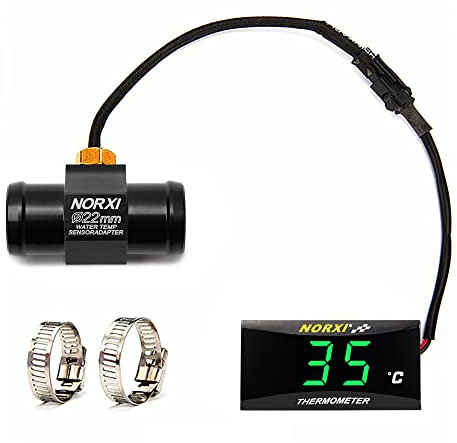 Termometro Digitale per Moto, Temperaturimetro universale dell'acqua per motociclette con sensori, termometro impermeabile per motociclette con allarme ad alta temperatura (22mm, Verde)