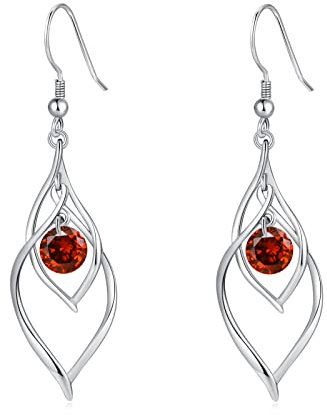 Qings Ohrringe Silber 925 Hängend Januar Geburtsstein Ohrringe Granat Lang Dangle Ohrring Rot Zirkonia Unendlichkeit Hängeohrringe für Damen, Schmuck Silberohrringe für Frauen Mutter Mama