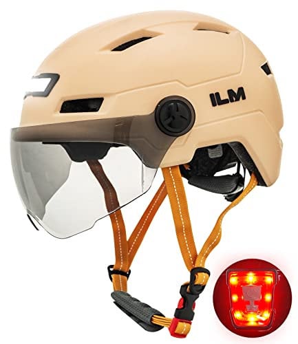 ILM Adult Bike Helmet with USB Rechargeable LED Front and Back Light Unisex Adult Cyclists for Cycling,Scooter E3-10L,Orange Pink,S/M