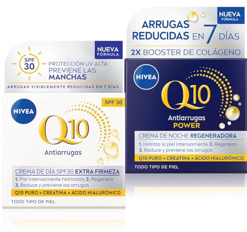 NIVEA Pack Q10 Tratamiento Antiarrugas 4 semanas, Set de Cremas Reafirmantes, Crema de Día FP30 (1 x 50 ml) + Crema de Noche (1 x 50 ml) - Piel Seca, Mixta, Normal - 100 ml
