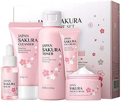 Skincare Set Skin Care for Teenage Girls Gift Set-Cleanser,Toner,Serum,Eye,Essence Serum- Facial Care Sets&Kits for Pores,Blackheads,Exfoliate,Skin Essentials Travel Kit All Skin Types (5PCS)