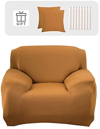 Lydevo Sofabezug 1 Sitzer Stretch Sofahusse Elastischer Sofabezug Spandex Sofa Überzug mit 2 Kissenbezug Anti-Rutsch Waschbar Sofa Protection Cover Schonbezug Couch,Kamel