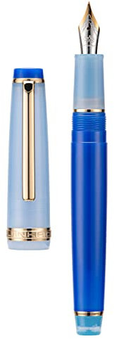 Jinhao 82 Acrylic Fountain Pen, Iridium Bent Nib with Ink Converter, Morandi Sky Blue Contrast Color Classic Design Smooth Writing Pen (Gold Trim)