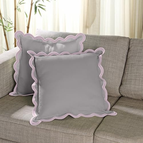 Folkulture Deko-Kissenbezüge mit Bogenkante aus Baumwolle, niedliche Outdoor-Kissen, Boho-Stil, für Couchkissen, Wohnzimmer, Sommer, ca. 45 x 45 cm, 2 Stück