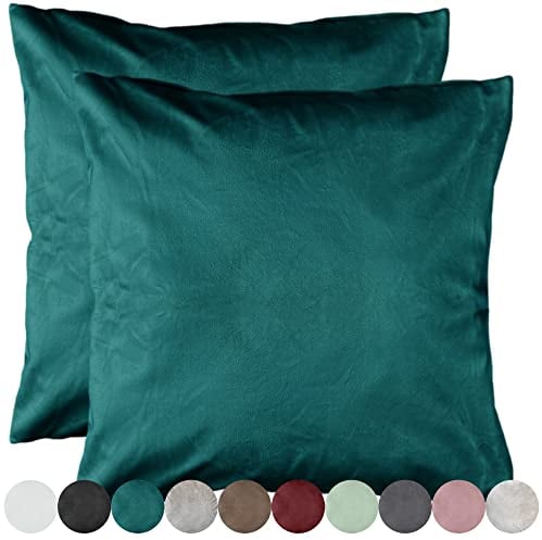 Cleanlevel EST 2016 2er Pack Samt Kissenbezug Kissenhülle Set Sofakissen Samtkissen Dekorative Dekokissen Couchkissen Zierkissen Sofakissenbezug Wohnzimmer (50x50cm, Petrol)
