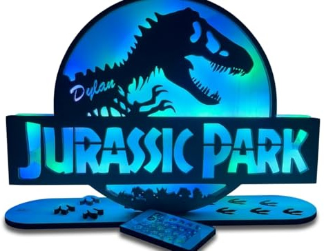 InciSo, Lampada compatibile con Jurassic Park, personalizzata con nome, multiled