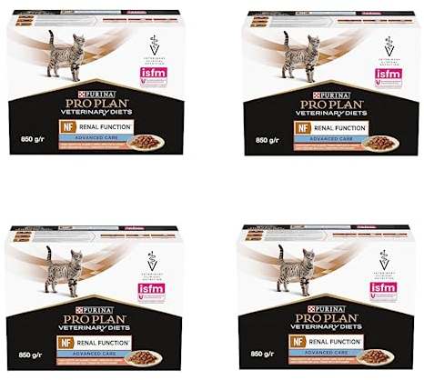 Purina Pro Plan Veterinary Diets NF RENAL Function Advanced Care Lachs | 4er Pack | 4 x 10 x 85 g | Frischebeutel | Kann dabei helfen die Nierenfunktion von Katzen zu unterstützen