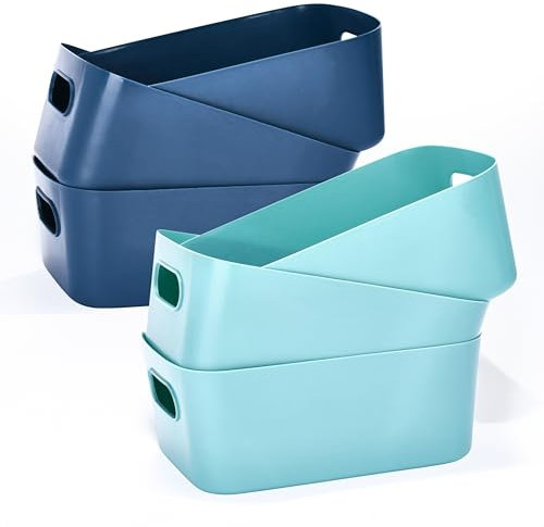 G-Rack Plastic Storage Baskets – 6 Pcs - Kitchen Organizer Storage Boxes – Colorful, Stackable Bins for Kitchen, Office and Classroom – Dark & Light Blue