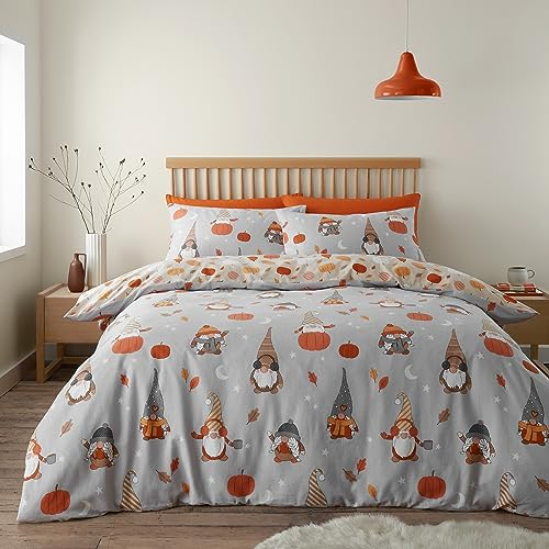Catherine Lansfield Gebürstete Baumwolle Autumn Gonks Wende-Bettwäsche-Set mit Kissenbezug für Einzelbett, Grau