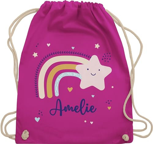 Turnbeutel Rucksack - Regenbogen Sternschnuppe Stern - Unisize - Fuchsia - kindergarten schule sportbeutel rainbow star beutel schulbeutel personalisierte sternen stoffbeutel name und sternschnuppen