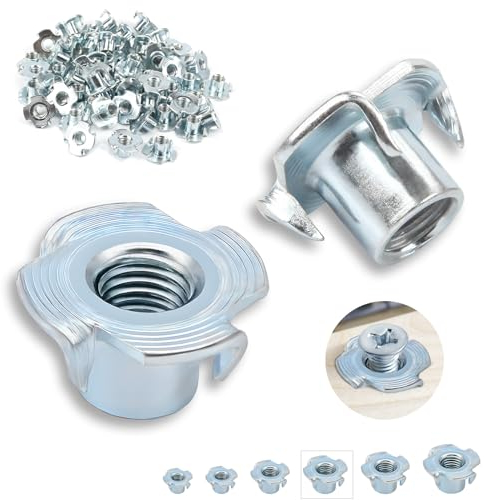 60 dadi a innesto M8 x 11 mm, in acciaio al carbonio zincato con 4 punte, per legno, tavole, mobili, artigiani, costruzioni, pareti da arrampicata, kit di viti, fai da te