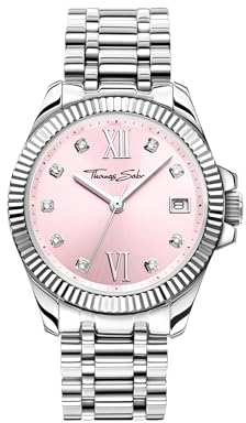 THOMAS SABO 2 Damenuhr Divine Pink mit weißen Steinen silberfarben Edelstahl, Edelstahl Silberfarben WA0401-201-204
