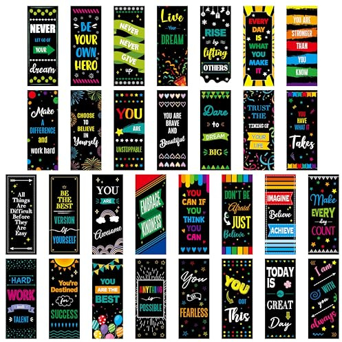 120 Stück motivierende Lesezeichen, 30 Designs doppelseitig bedruckte Papierlesezeichen Inspirierende Lesezeichen mit PET-Folie für Grund-, Mittel- und Oberschüler, Bücherliebhaber (6cm x 15,5cm)