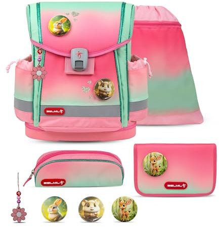 Belmil Classy Plus Schulranzen Set 5-teilig mit Brustgurt (405-78/AG/S) (Mint Rose Ombre)