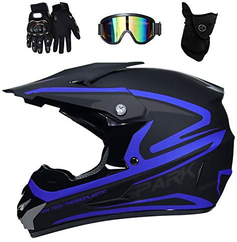 Intégral MTB Casque Motocross avec Lunettes Gants Masque, Adulte Jeunesse Hors Route VTT Scooter Moto Casque, Une Descente Enduro BMX Quad Moto Cross Accident Casque, D.O.T Certifié (Color : Gris, S