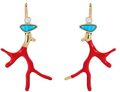 Modische rote Emaille-Korallengeweih-Ohrringe, Ast, Acrylharz, Schmuckdekoration, Geschenke für Mädchen und Frauen, Silikon