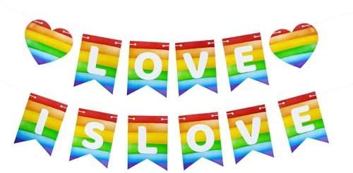 Rainbow Pride Bunting Banner, Love is Love Gay Pride Flag Banner Colorful Stripe LGBT Bunting for Pride Month Party Celebration Outdoor Bar Street Parade Carnival Home Decorations Y7AXCHLQ