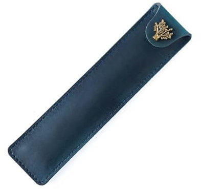 PengLAI Leather Pen Case,Fountain Pen Case Art Pencil Case Holder Handmade Protective Pencil Case with Snap Button(Blue)