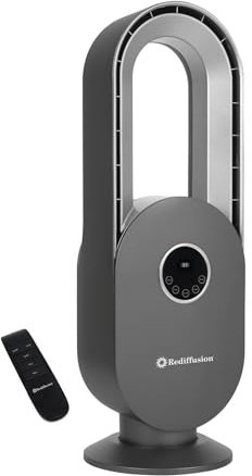 Rediffusion Tower Fan, Bladeless Cooling, Compact, 15h Timer Function, 55° Oscillation, Remote Control, 3 Breeze Settings, 3 Wind Modes, LED Touch Screen Display, Silver - REDBSF03S