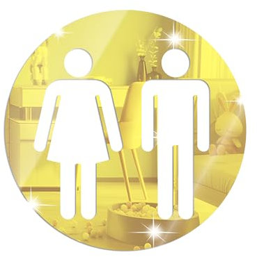 Desuibao Toilettenschild für Alle Geschlechter, zum Abziehen und Aufkleben, Acryl-Spiegel-Aufkleber, Geschlechtsneutrale Badezimmerschilder, Wanddekoration, Vinyl, Unisex-Badezimmer-Türschild, Gold