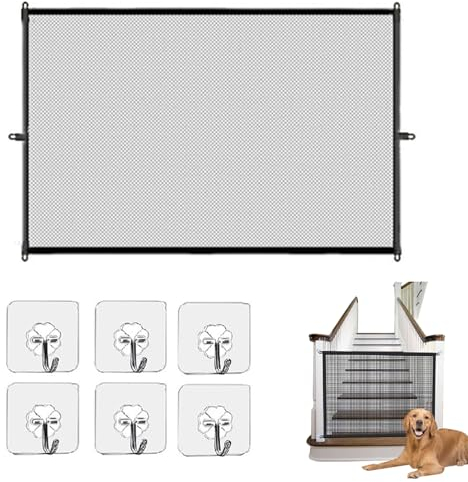 Stair Gates for Dogs,Dog Gates Indoor,Portable Dog Barrier Isolation Net,Magic Gate for Dogs Easy Install,Mesh Dog Gate for House Doorways Hallways,for Pets and Baby to Play and Rest (110x72cm)