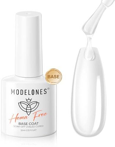 Modelones Hema-Free Gel Base Coat, Strong Clear Base Coat Gel Nail Polish Gentle Formula Prevents Chipping Stain Long Lasting for Gel Polish Nails Protect Soak Off Home Salon Manicure U V/LED Needed