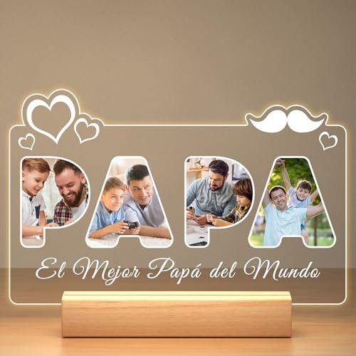 Jkolalin Regalos Navidad Personalizados para Papa, Cuadro Personalizado con Foto, Lampara Personalizada con Foto, Placa Acrilica Personalizada, Regalo Papa Cumpleaños, Regalo dia del Padre para Papá
