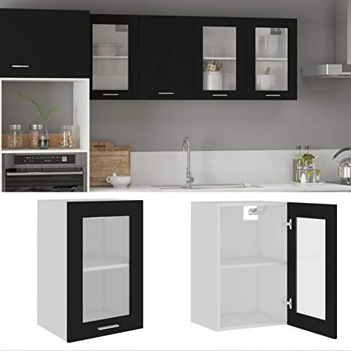 Homgoday Hängeschrank aus Glas, Sperrholz, Schwarz, 40 x 31 x 60 cm, ohne Arbeitsplatte, für Küche, Schrank, Küche