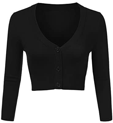 Totatuit Women's Black Cropped Cardigan V Neck Elegant Bolero Shrug Jumper, XS
