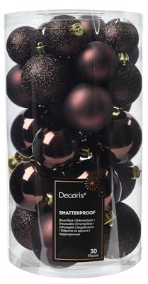 Kaemingk Weihnachtskugeln Kunststoff 4-6cm Mix 30er Set - bruchsichere Christbaumkugeln Weihnachtsbaumkugeln für Weihnachten - Christbaumschmuck & Weihnachtsbaumschmuck - Schwarze Trüffel