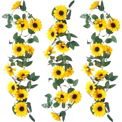 RXKFIGX 3 Pcs Künstliche Sonnenblumen Girlande,Gefälschte Sonnenblumenranke | Sonnenblumegirlande, Hängend Girlande Blumen für DIY-Kranz Hochzeit Party Schlafzimmer Garten Deko