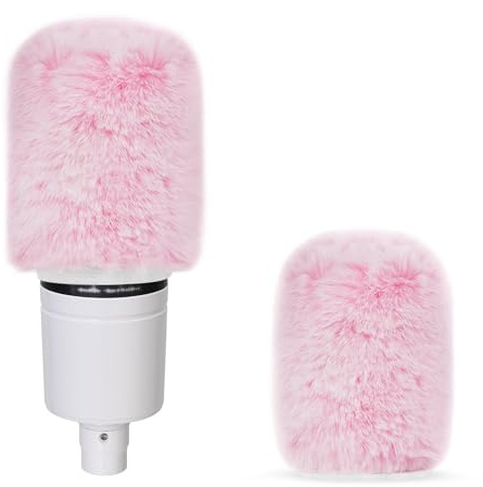 Geekria für Creators Fell-Windscreen für 1,5'' (38mm) Mikrofone, Mic DeadCat Windschutz Muff, Fluff-Abdeckung Windschutz kompatibel mit Fifine A6 (Pink / 2er Pack)