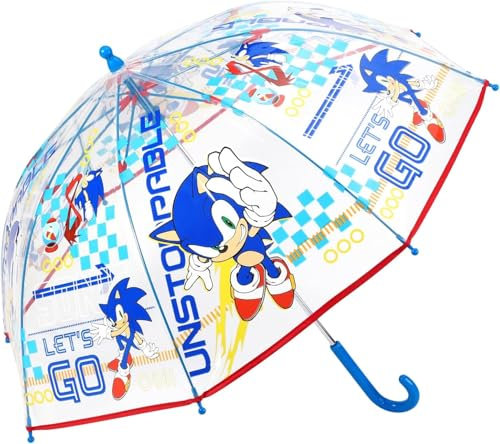 TDL Sonic Boys Umbrella Kids Childrens Brolly Dome Lightweight Rain Cover POE Blue Hedgehog Character Stick Umbrellas