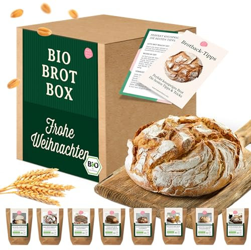 Brot Probierset Frohe Weihnachten mit 8 Bio Brotbackmischungen | Geschenkset für Männer und Frauen | Geschenkkorb zum Brot backen | Mitarbeiter Weihnachtsgeschenke | Bake with Love