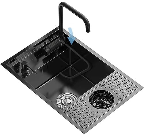 Fregadero de cocina de diseño oculto, fregadero de barra con grifo plegable de arco, lavabo para verduras, lavadora de taza de alta presión Fregadero Sobre Encimera