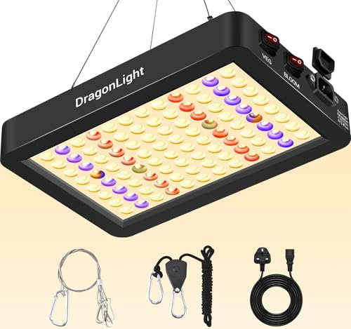 DragonLight BW1000 LED Grow Lights Sunlight Double Chips Full Spectrum with 3-Metre Cable for Greenhouse and Indoor Plant Veg and Flower Growing[Black]